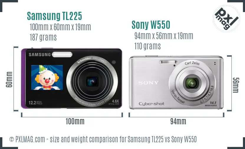 Samsung TL225 vs Sony W550 size comparison