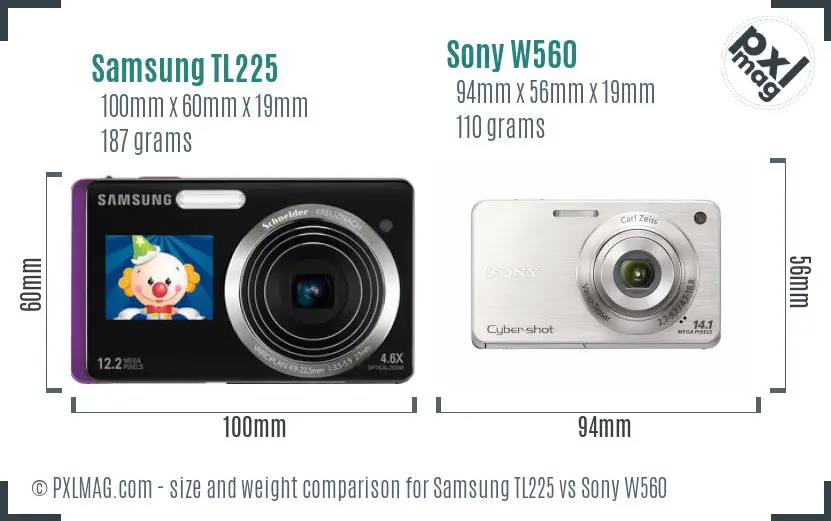 Samsung TL225 vs Sony W560 size comparison