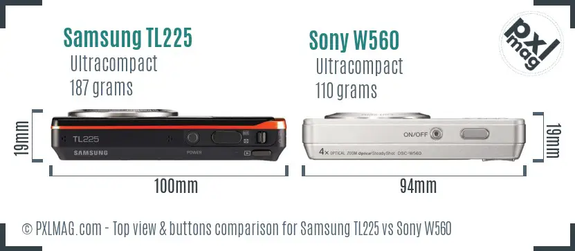 Samsung TL225 vs Sony W560 top view buttons comparison