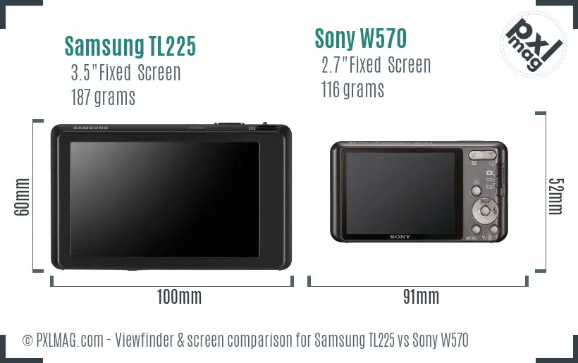 Samsung TL225 vs Sony W570 Screen and Viewfinder comparison