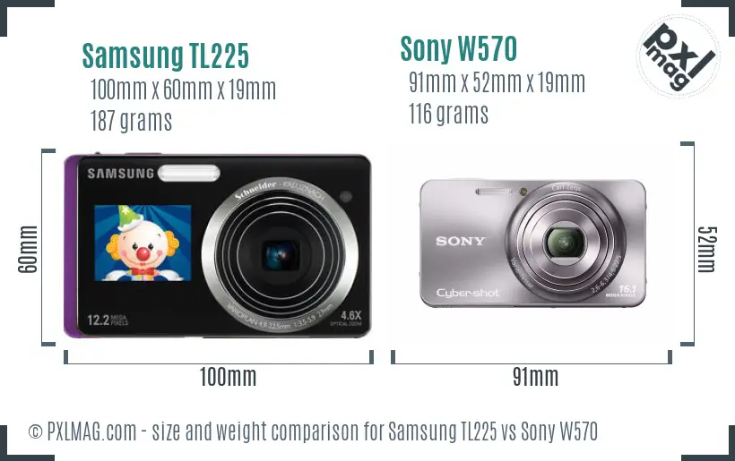 Samsung TL225 vs Sony W570 size comparison