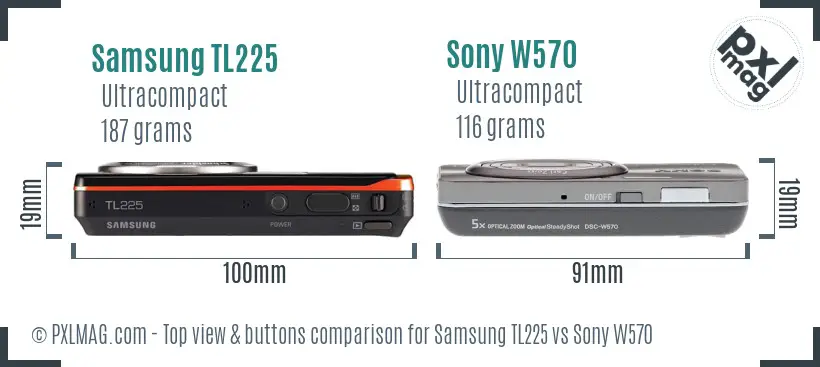 Samsung TL225 vs Sony W570 top view buttons comparison