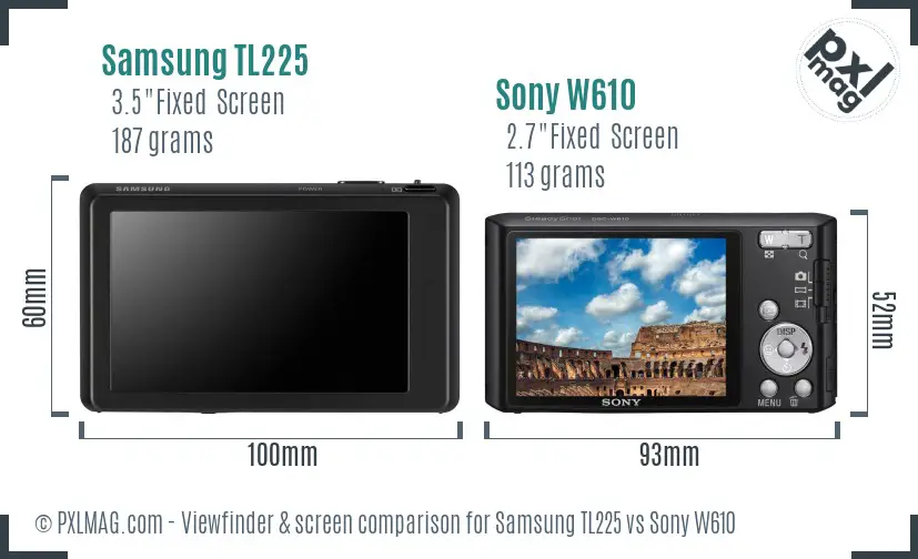 Samsung TL225 vs Sony W610 Screen and Viewfinder comparison