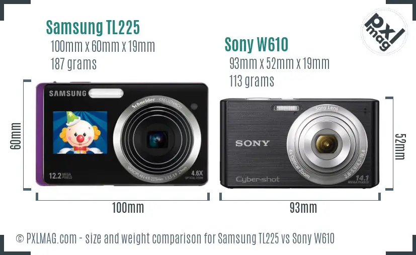 Samsung TL225 vs Sony W610 size comparison