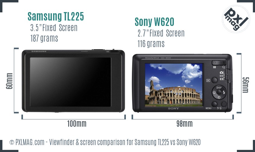 Samsung TL225 vs Sony W620 Screen and Viewfinder comparison