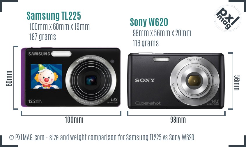 Samsung TL225 vs Sony W620 size comparison