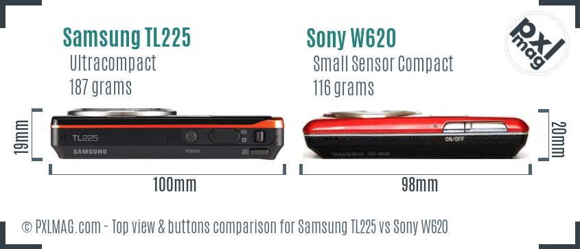 Samsung TL225 vs Sony W620 top view buttons comparison