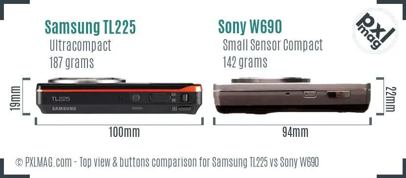 Samsung TL225 vs Sony W690 top view buttons comparison
