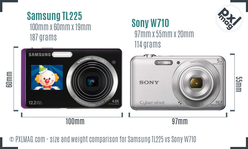 Samsung TL225 vs Sony W710 size comparison