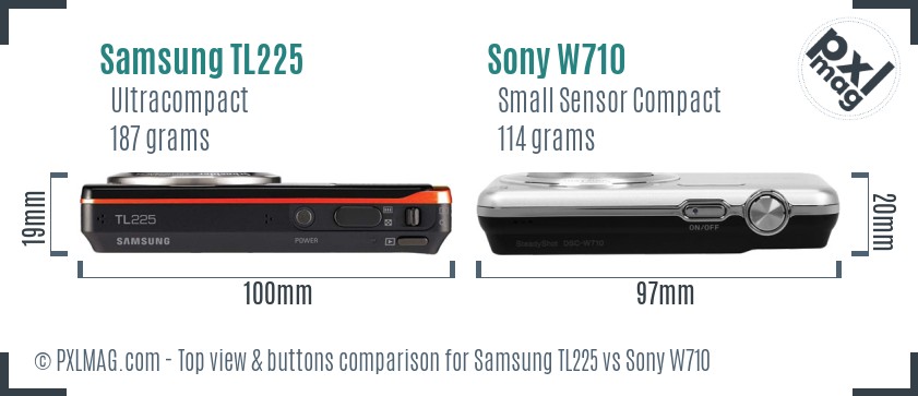 Samsung TL225 vs Sony W710 top view buttons comparison