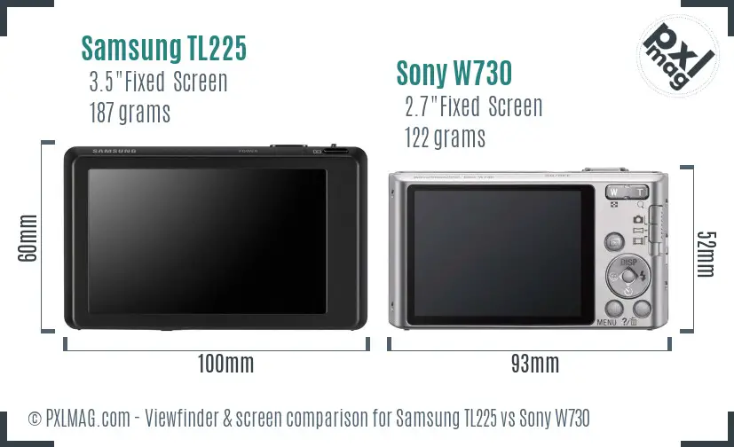 Samsung TL225 vs Sony W730 Screen and Viewfinder comparison