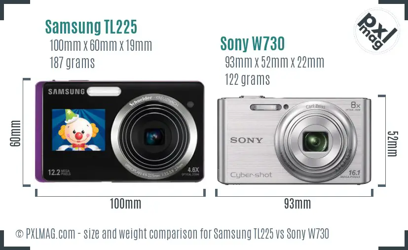 Samsung TL225 vs Sony W730 size comparison