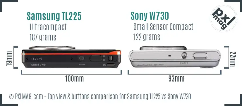 Samsung TL225 vs Sony W730 top view buttons comparison