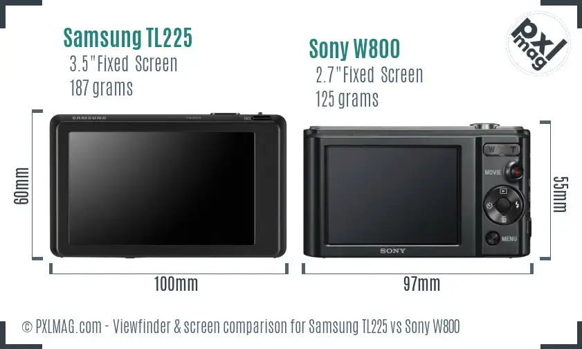 Samsung TL225 vs Sony W800 Screen and Viewfinder comparison