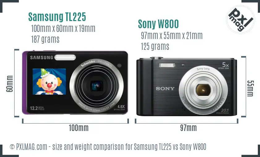 Samsung TL225 vs Sony W800 size comparison