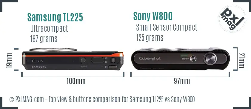 Samsung TL225 vs Sony W800 top view buttons comparison