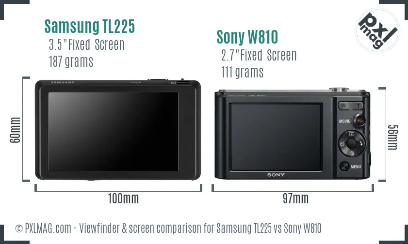 Samsung TL225 vs Sony W810 Screen and Viewfinder comparison