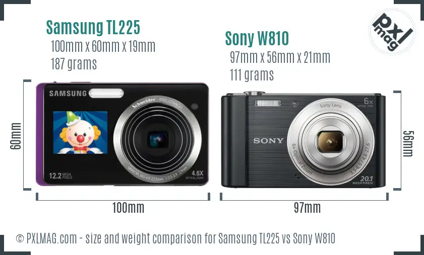 Samsung TL225 vs Sony W810 size comparison