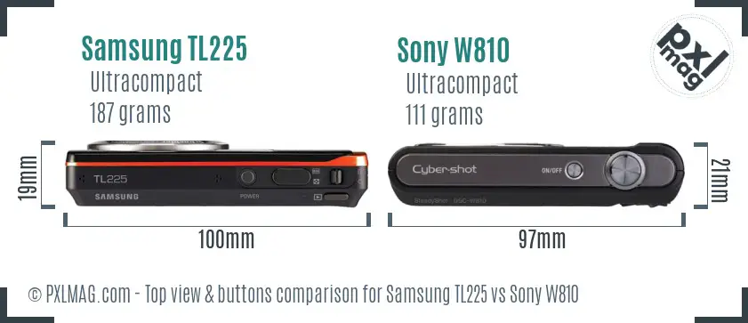 Samsung TL225 vs Sony W810 top view buttons comparison