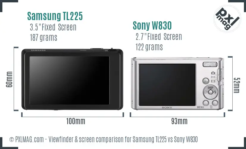 Samsung TL225 vs Sony W830 Screen and Viewfinder comparison