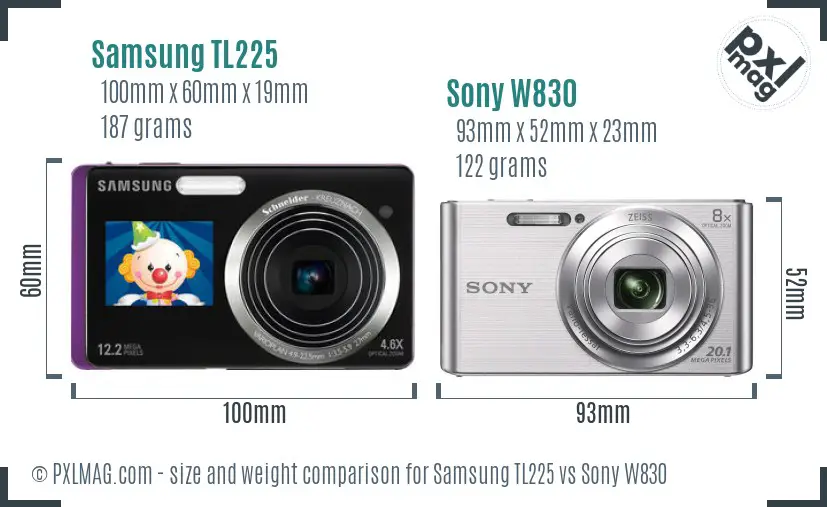 Samsung TL225 vs Sony W830 size comparison