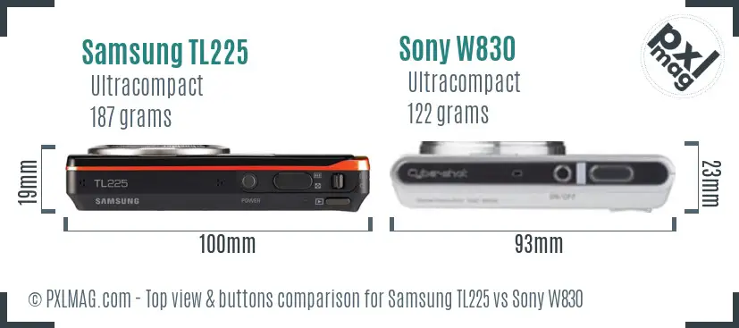 Samsung TL225 vs Sony W830 top view buttons comparison