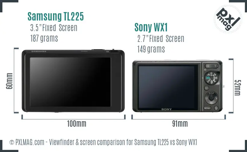 Samsung TL225 vs Sony WX1 Screen and Viewfinder comparison
