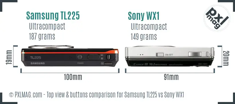 Samsung TL225 vs Sony WX1 top view buttons comparison