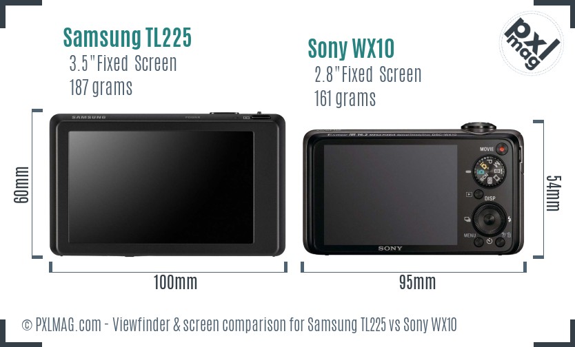 Samsung TL225 vs Sony WX10 Screen and Viewfinder comparison
