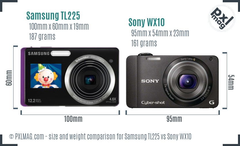 Samsung TL225 vs Sony WX10 size comparison