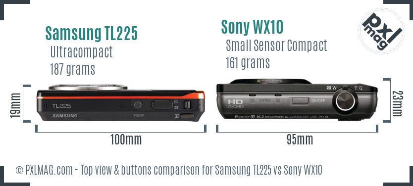 Samsung TL225 vs Sony WX10 top view buttons comparison