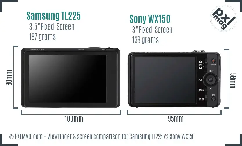 Samsung TL225 vs Sony WX150 Screen and Viewfinder comparison