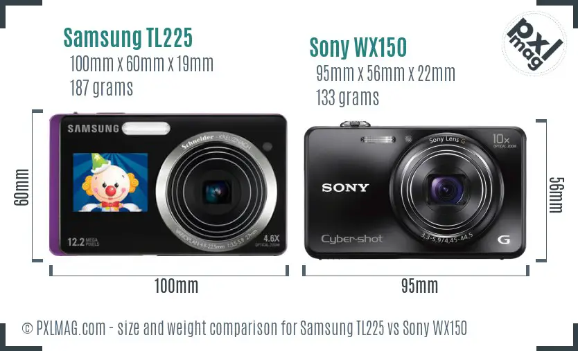 Samsung TL225 vs Sony WX150 size comparison