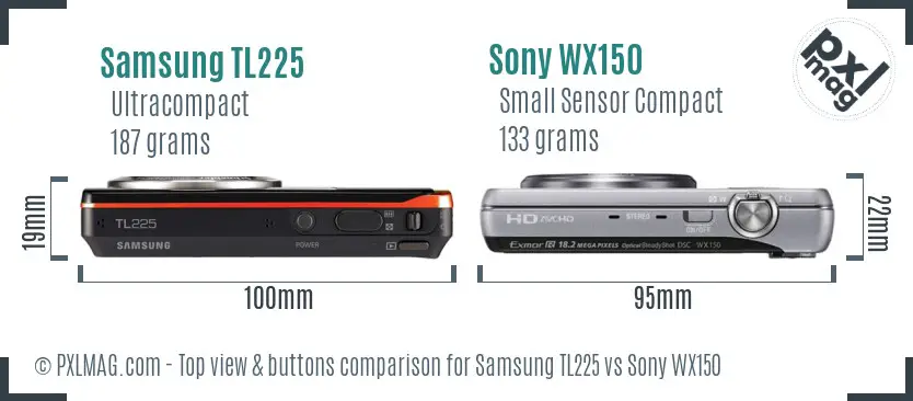 Samsung TL225 vs Sony WX150 top view buttons comparison