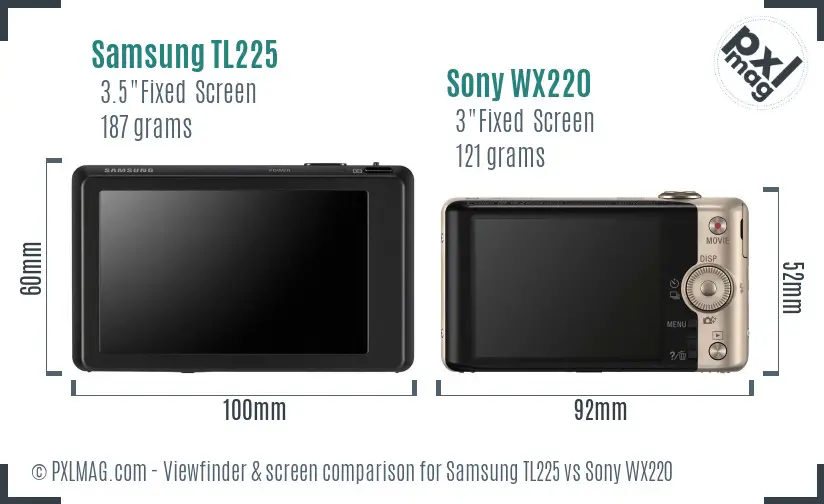 Samsung TL225 vs Sony WX220 Screen and Viewfinder comparison
