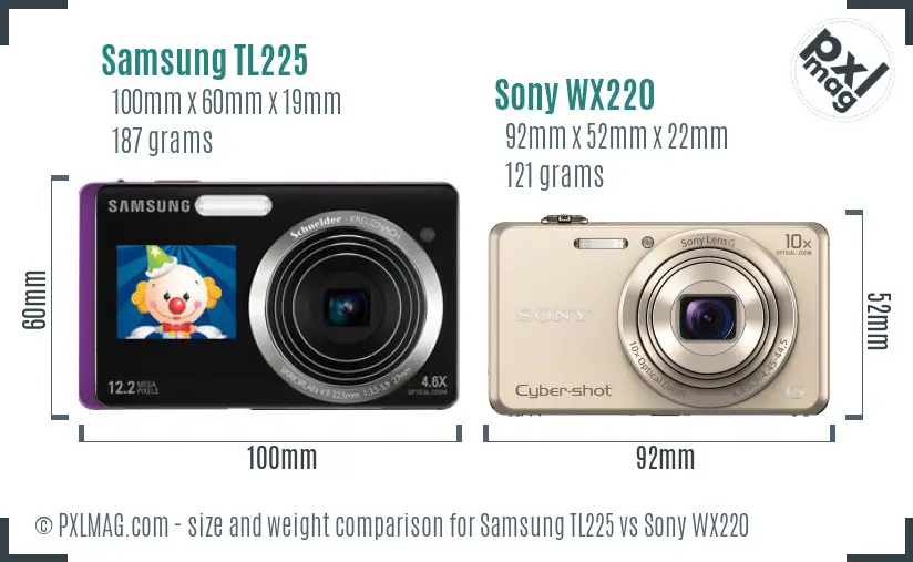 Samsung TL225 vs Sony WX220 size comparison
