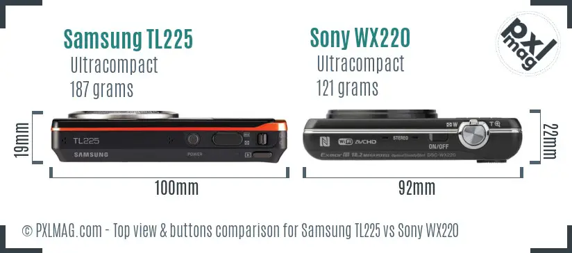 Samsung TL225 vs Sony WX220 top view buttons comparison