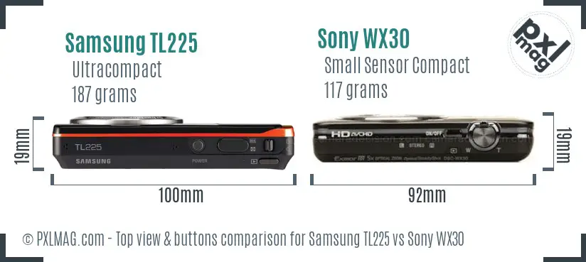 Samsung TL225 vs Sony WX30 top view buttons comparison Samsung TL225 vs Sony WX30 top view buttons comparison