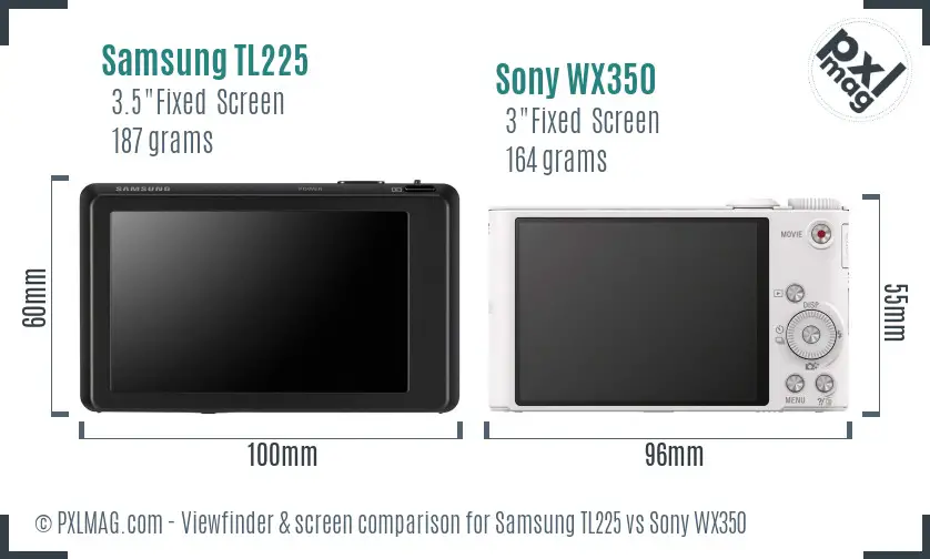 Samsung TL225 vs Sony WX350 Screen and Viewfinder comparison