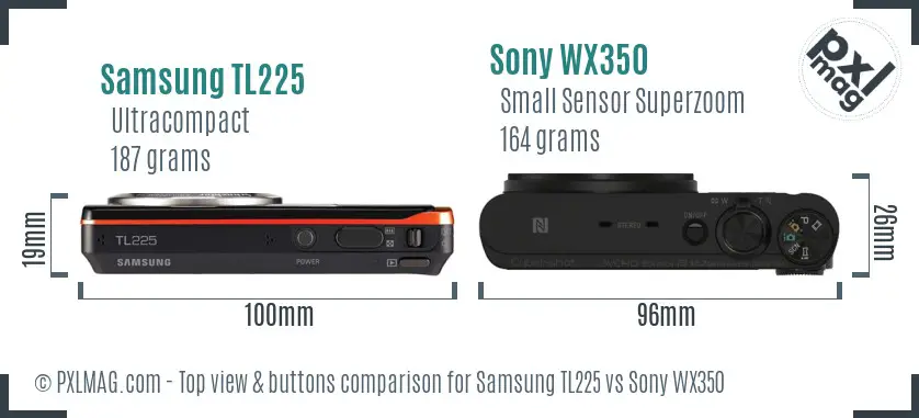 Samsung TL225 vs Sony WX350 top view buttons comparison