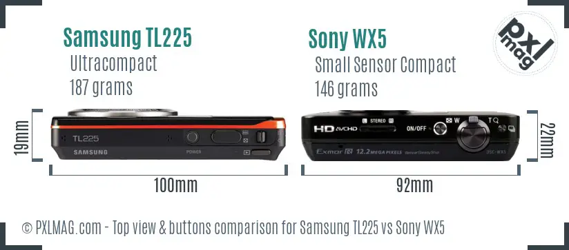 Samsung TL225 vs Sony WX5 top view buttons comparison