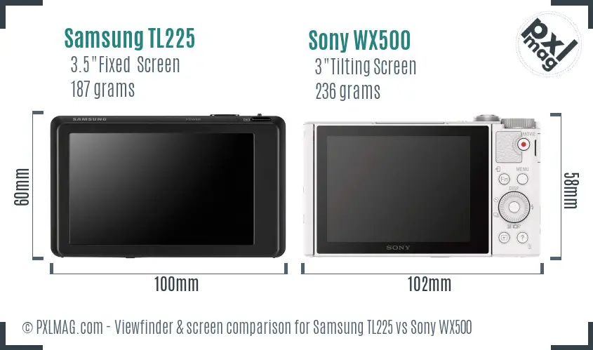 Samsung TL225 vs Sony WX500 Screen and Viewfinder comparison