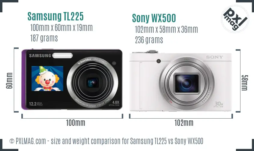 Samsung TL225 vs Sony WX500 size comparison