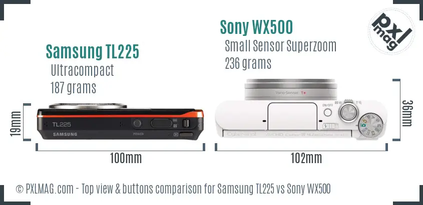 Samsung TL225 vs Sony WX500 top view buttons comparison