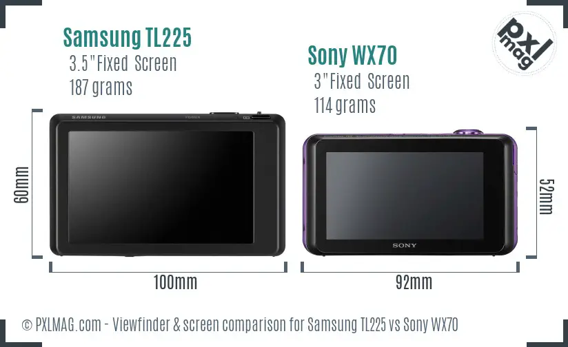 Samsung TL225 vs Sony WX70 Screen and Viewfinder comparison