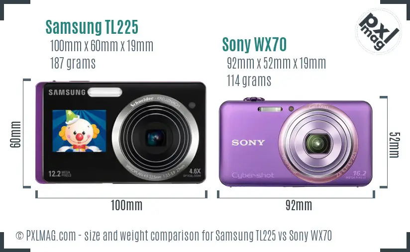 Samsung TL225 vs Sony WX70 size comparison