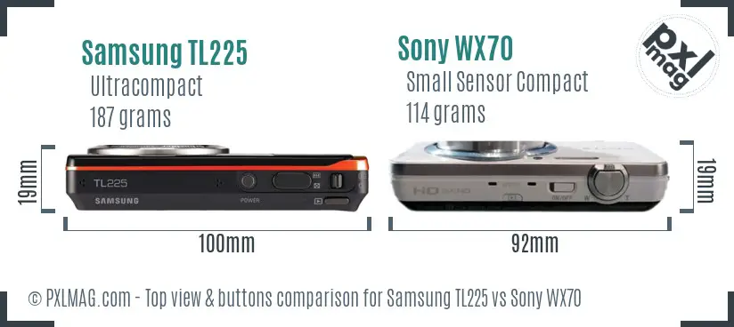 Samsung TL225 vs Sony WX70 top view buttons comparison