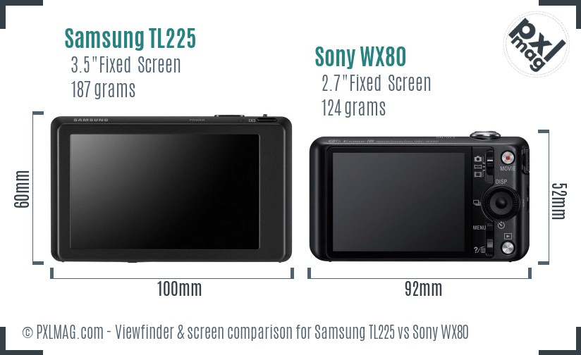 Samsung TL225 vs Sony WX80 Screen and Viewfinder comparison