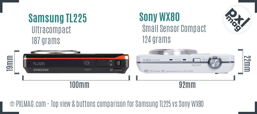 Samsung TL225 vs Sony WX80 top view buttons comparison