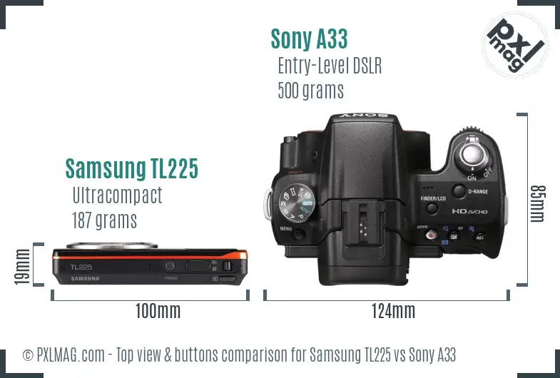 Samsung TL225 vs Sony A33 top view buttons comparison